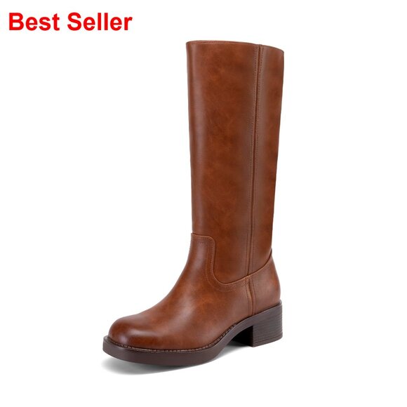 Square Toe Platform Knee High Boots Chunky Block Heel Size 7